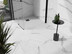 Mexen Stone+ brodzik kompozytowy kwadratowy 70 x 70 cm, biały, maskownica czarna - 44107070-B