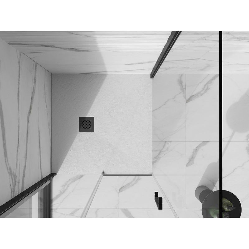 Mexen Stone+ brodzik kompozytowy kwadratowy 90 x 90 cm, biały, maskownica czarna - 44109090-B
