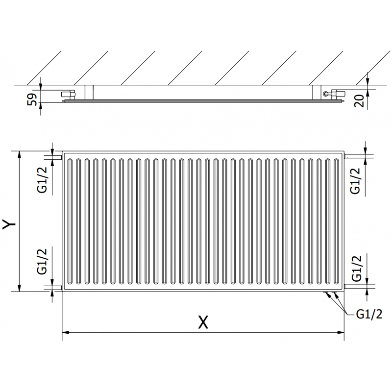 Mexen CVH10 Hygiene grzejnik płytowy 600 x 2600 mm, podłączenie dolne, 1624 W, biały - W610H-060-260-00