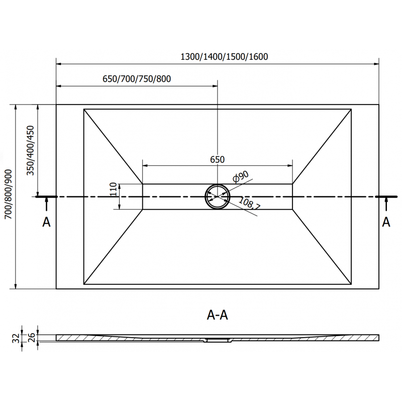 Mexen Toro brodzik prostokątny SMC 130 x 80 cm, biały, maskownica czarna - 43108013-B