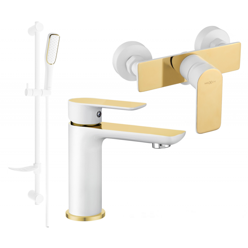 Mexen Alfa DF49 zestaw prysznicowy, biały/złoty - 745704DF49-25