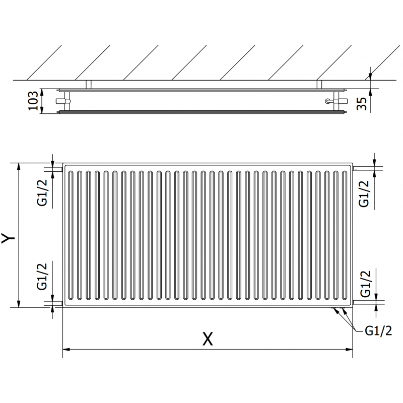 Mexen CVH20 Hygiene grzejnik płytowy 600 x 600 mm, podłączenie dolne, 660 W, biały - W620H-060-060-00