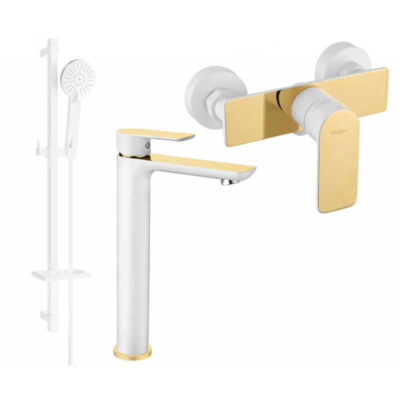 Mexen Alfa DQ40 zestaw prysznicowy, biały/złoty - 745714DQ40-25