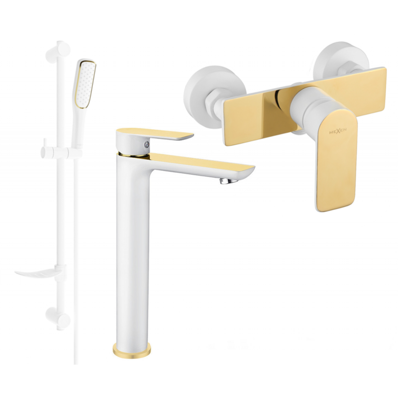 Mexen Alfa DF49 zestaw prysznicowy, biały/złoty - 745714DF49-25