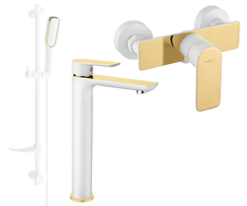 Mexen Alfa DF49 zestaw prysznicowy, biały/złoty - 745714DF49-25