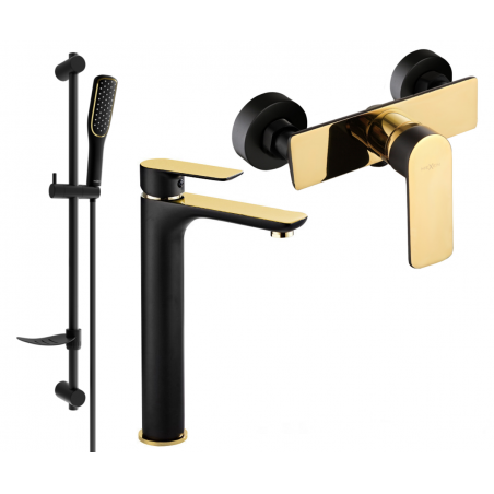 Mexen Alfa DF49 zestaw prysznicowy, czarny/złoty - 745714DF49-75