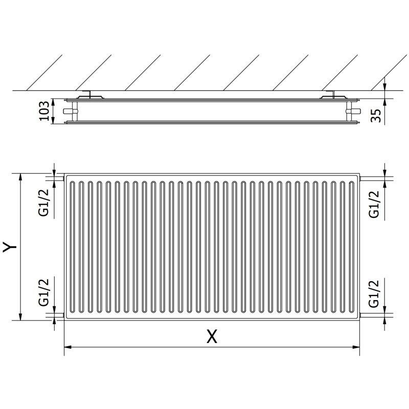 Mexen CH20 Hygiene grzejnik płytowy 300 x 1300 mm, podłączenie boczne, 827 W, biały - W420H-030-130-00