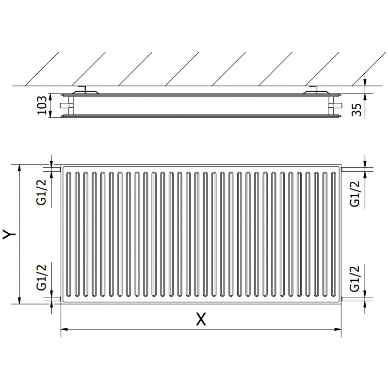 Mexen CH20 Hygiene grzejnik płytowy 400 x 1600 mm, podłączenie boczne, 1272 W, biały - W420H-040-160-00