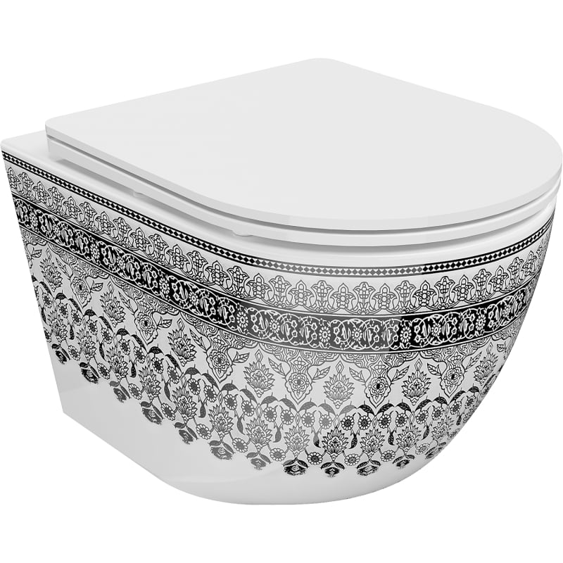 Mexen Lena miska wc Rimless z deską wolnoopadającą slim, duroplast, biała/czarna wzór - 30224095