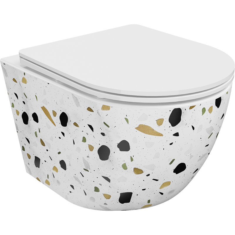 Mexen Lena miska wc Rimless z deską wolnoopadającą slim, duroplast, biała kamień terrazo - 30224096