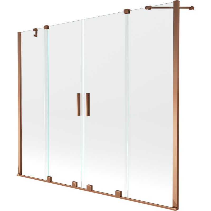 Mexen Velar Duo parawan nawannowy 2-skrzydłowy rozsuwany 190 x 150 cm, transparent, różowe złoto - 896-190-000-02-60