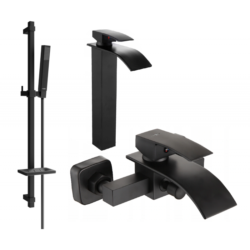 Mexen Aries DQ77 zestaw wannowy, czarny - 744813DQ77-70