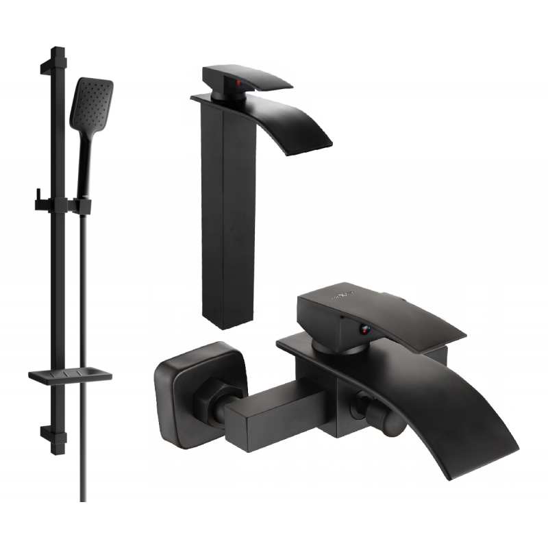 Mexen Aries DQ62 zestaw wannowy, czarny - 744813DQ62-70