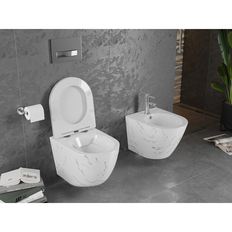 Mexen Lena miska wc Rimless z deską wolnoopadającą slim, duroplast, biała kamień - 30224093