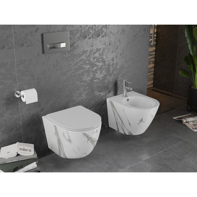 Mexen Lena miska wc Rimless z deską wolnoopadającą slim, duroplast, biała kamień - 30224094
