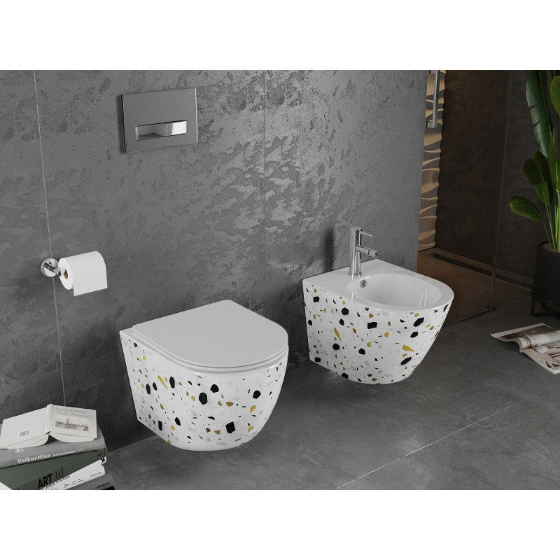 Mexen Lena miska wc Rimless z deską wolnoopadającą slim, duroplast, biała kamień terrazo - 30224096