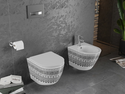 Mexen Lena miska wc Rimless z deską wolnoopadającą slim, duroplast, biała/czarna wzór - 30224095