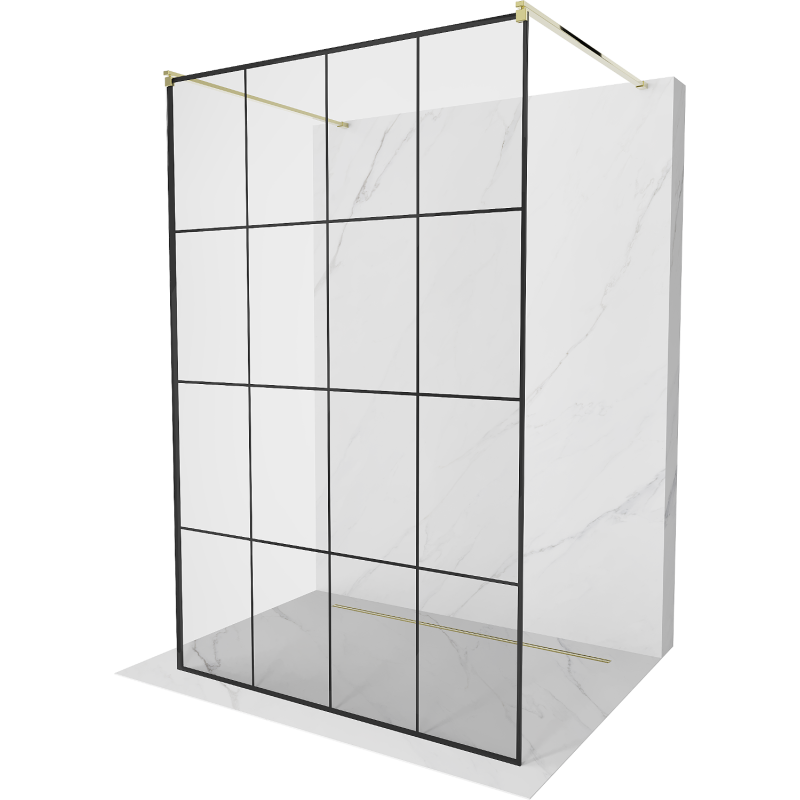 Mexen Kioto ścianka prysznicowa wolnostojąca 150 x 200 cm, czarna kratka 8 mm, złota - 800-150-002-50-77