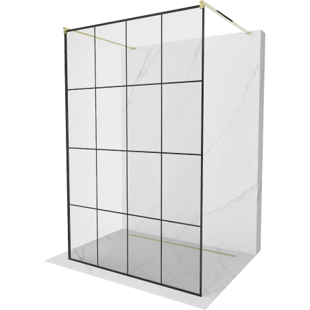 Mexen Kioto ścianka prysznicowa wolnostojąca 160 x 200 cm, czarna kratka 8 mm, złota - 800-160-002-50-77