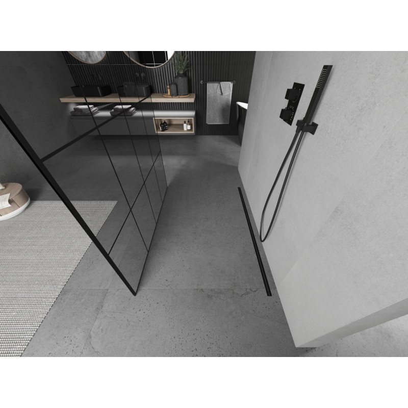 Mexen Kioto ścianka prysznicowa wolnostojąca 150 x 200 cm, czarna kratka 8 mm, czarna - 800-150-002-70-77