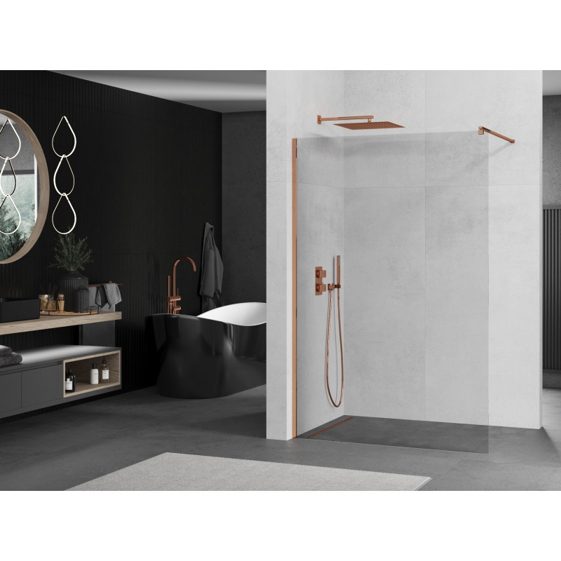 Mexen Kioto ścianka prysznicowa Walk-in 75 x 200 cm, transparent 8 mm, różowe złoto - 800-075-101-60-00