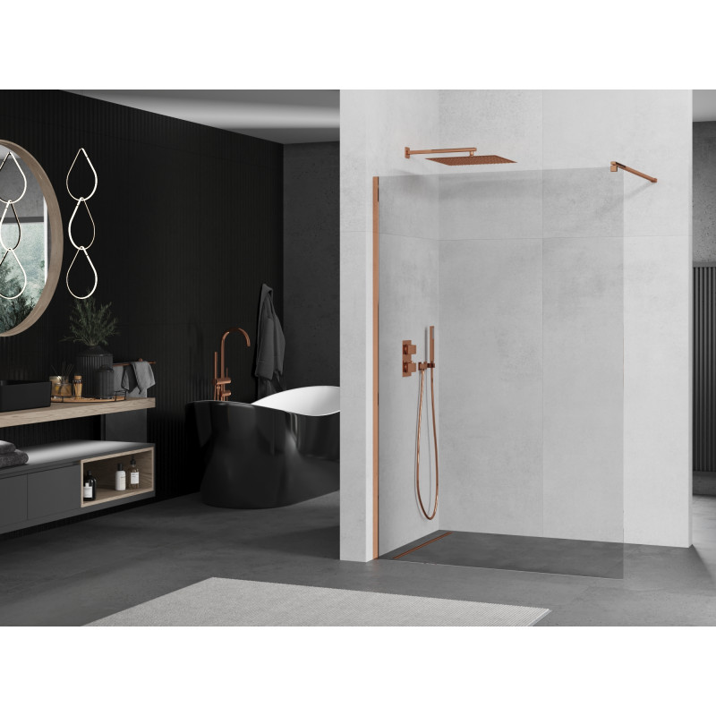 Mexen Kioto ścianka prysznicowa Walk-in 85 x 200 cm, transparent 8 mm, różowe złoto - 800-085-101-60-00