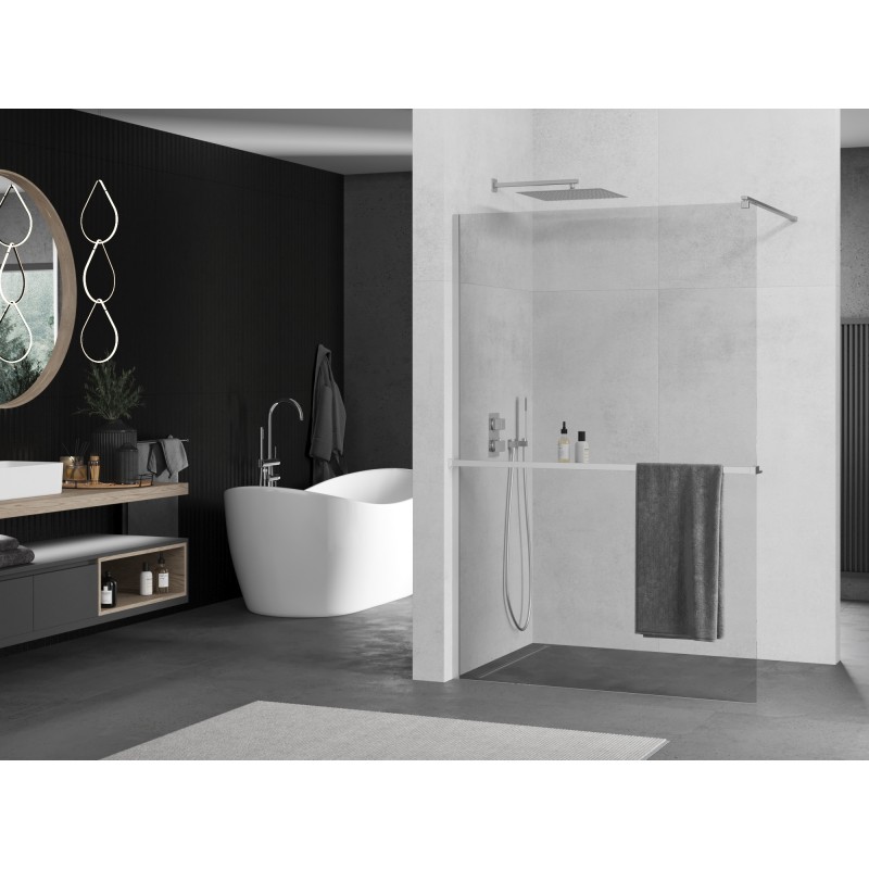Mexen Kioto+ ścianka prysznicowa z półką Walk-in 75 x 200 cm, transparent, chrom - 800-075-121-01-00