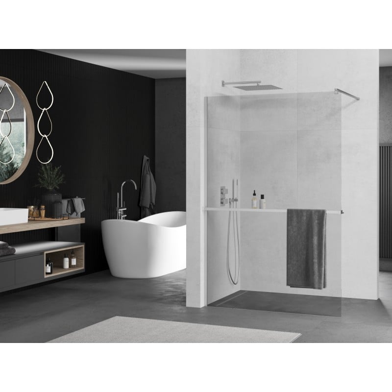 Mexen Kioto+ ścianka prysznicowa z półką Walk-in 85 x 200 cm, transparent, chrom - 800-085-121-01-00