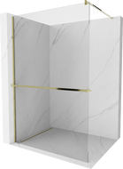 Mexen Kioto+ ścianka prysznicowa z półką Walk-in 75 x 200 cm, transparent, złota - 800-075-121-50-00