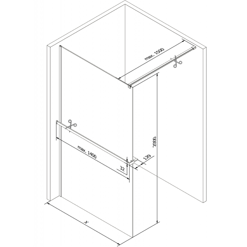 Mexen Kioto+ ścianka prysznicowa z półką Walk-in 80 x 200 cm, czarny wzór, złota szczotkowana - 800-080-121-55-78