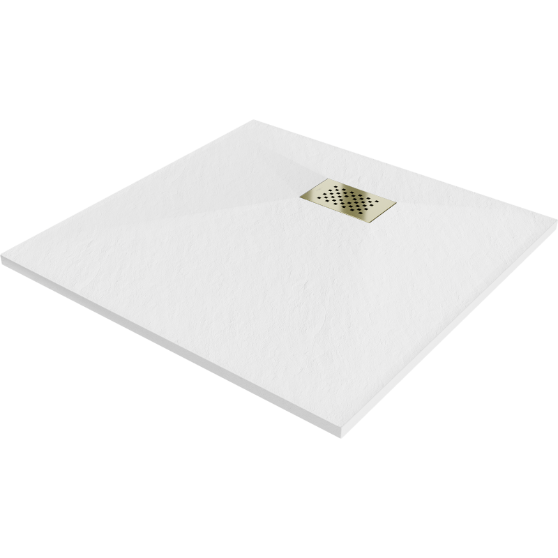 Mexen Hugo brodzik kwadratowy SMC 70 x 70 cm, biały, maskownica złota - 42107070-G
