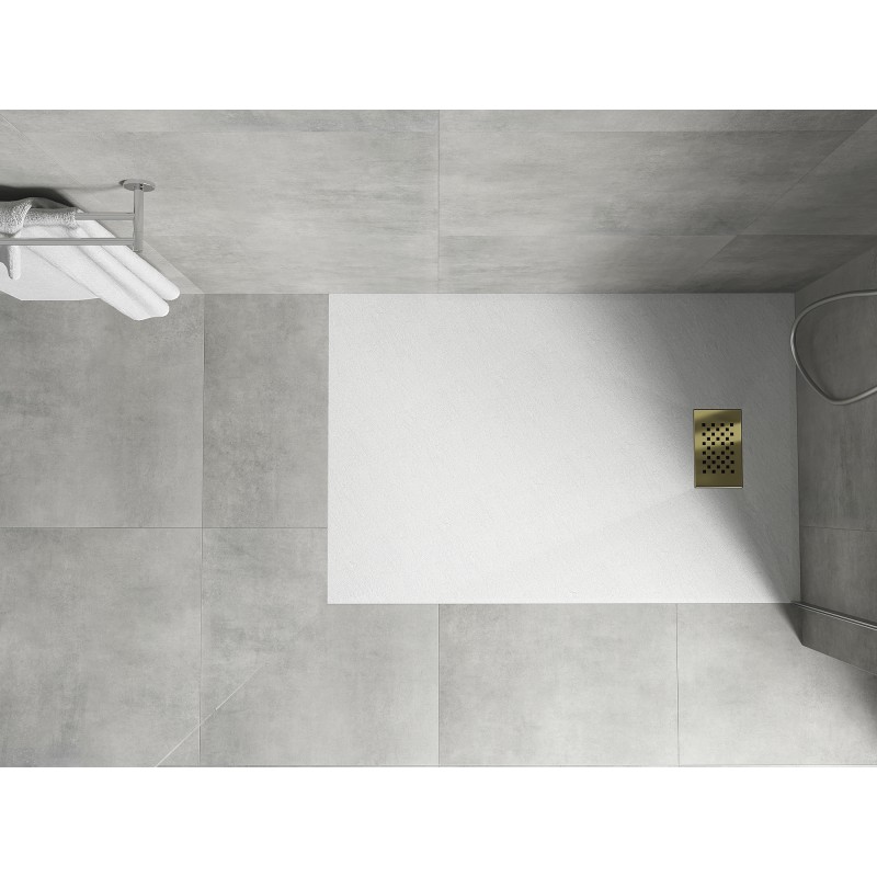 Mexen Hugo brodzik prostokątny SMC 110 x 70 cm, biały, maskownica złota - 42107011-G