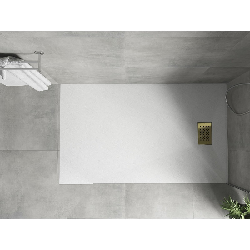 Mexen Hugo brodzik prostokątny SMC 160 x 70 cm, biały, maskownica złota - 42107016-G