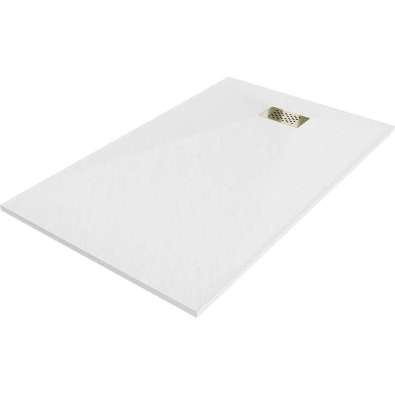 Mexen Hugo brodzik prostokątny SMC 160 x 70 cm, biały, maskownica złota - 42107016-G