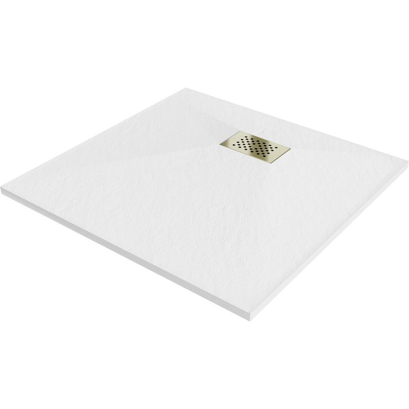 Mexen Hugo brodzik kwadratowy SMC 80 x 80 cm, biały, maskownica złota - 42108080-G