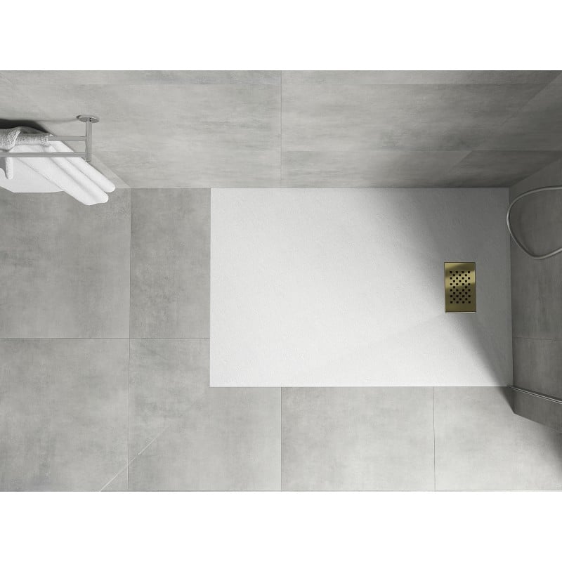 Mexen Hugo brodzik prostokątny SMC 100 x 80 cm, biały, maskownica złota - 42108010-G