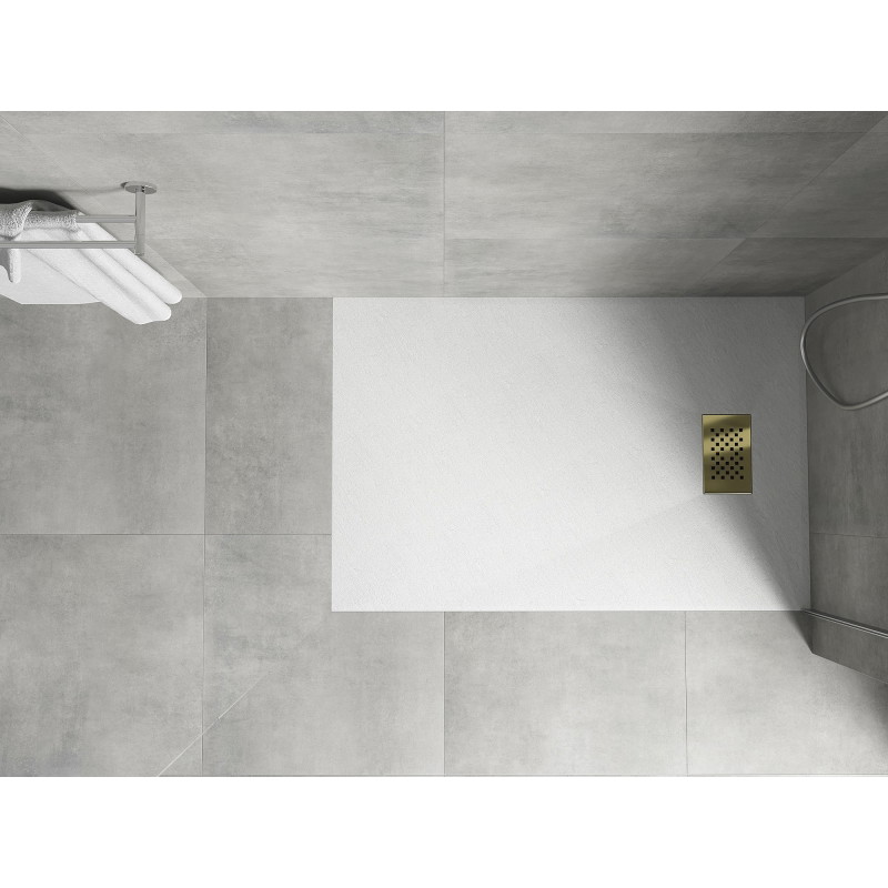 Mexen Hugo brodzik prostokątny SMC 130 x 80 cm, biały, maskownica złota - 42108013-G