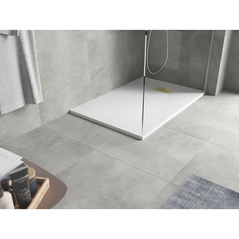 Mexen Hugo brodzik prostokątny SMC 130 x 80 cm, biały, maskownica złota - 42108013-G