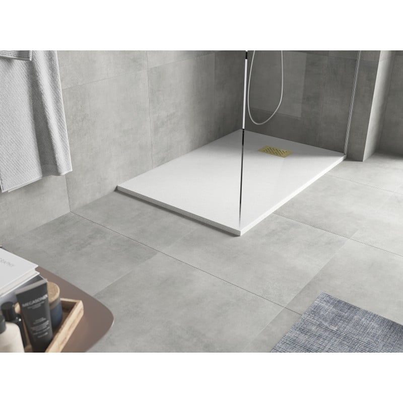 Mexen Hugo brodzik prostokątny SMC 100 x 80 cm, biały, maskownica złota - 42108010-G