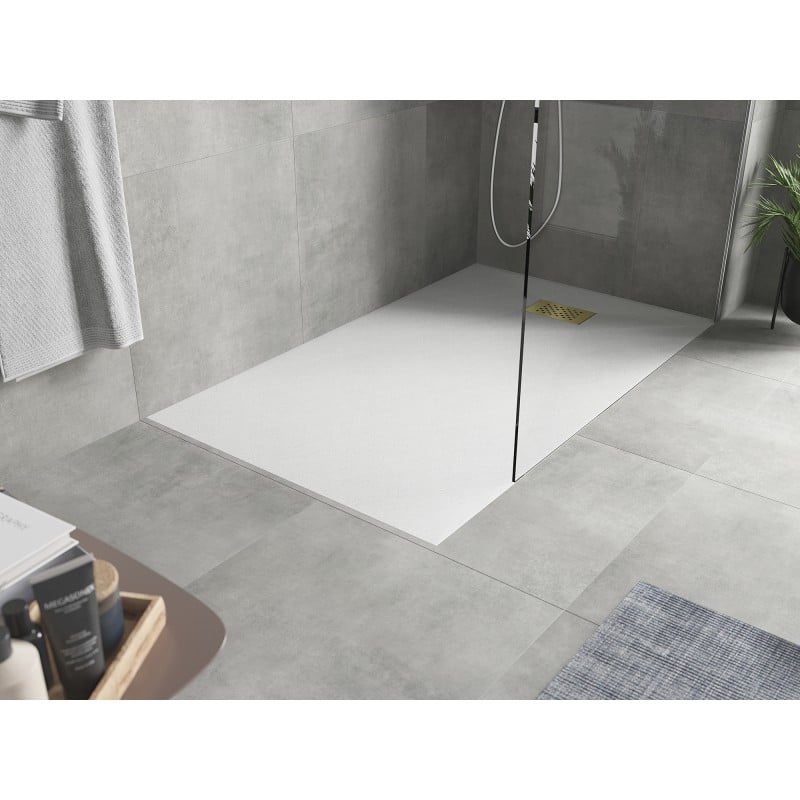 Mexen Hugo brodzik prostokątny SMC 160 x 80 cm, biały, maskownica złota - 42108016-G