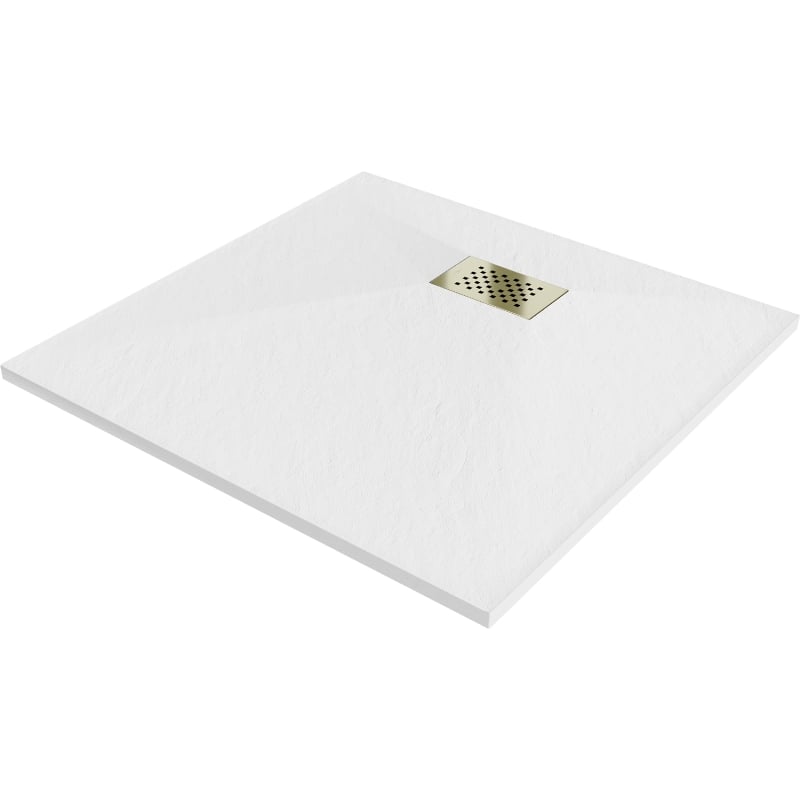 Mexen Hugo brodzik kwadratowy SMC 90 x 90 cm, biały, maskownica złota - 42109090-G