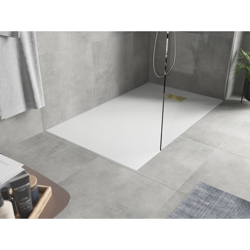 Mexen Hugo brodzik prostokątny SMC 140 x 90 cm, biały, maskownica złota - 42109014-G