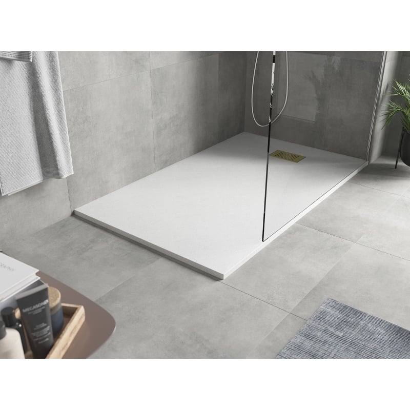 Mexen Hugo brodzik prostokątny SMC 140 x 90 cm, biały, maskownica złota - 42109014-G
