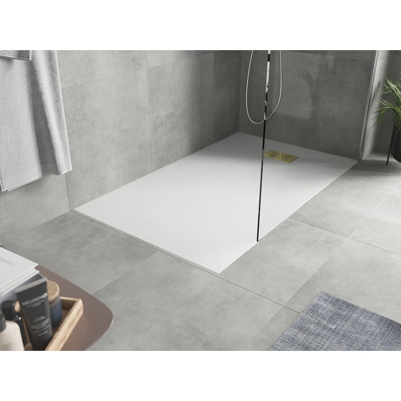 Mexen Hugo brodzik prostokątny SMC 160 x 90 cm, biały, maskownica złota - 42109016-G