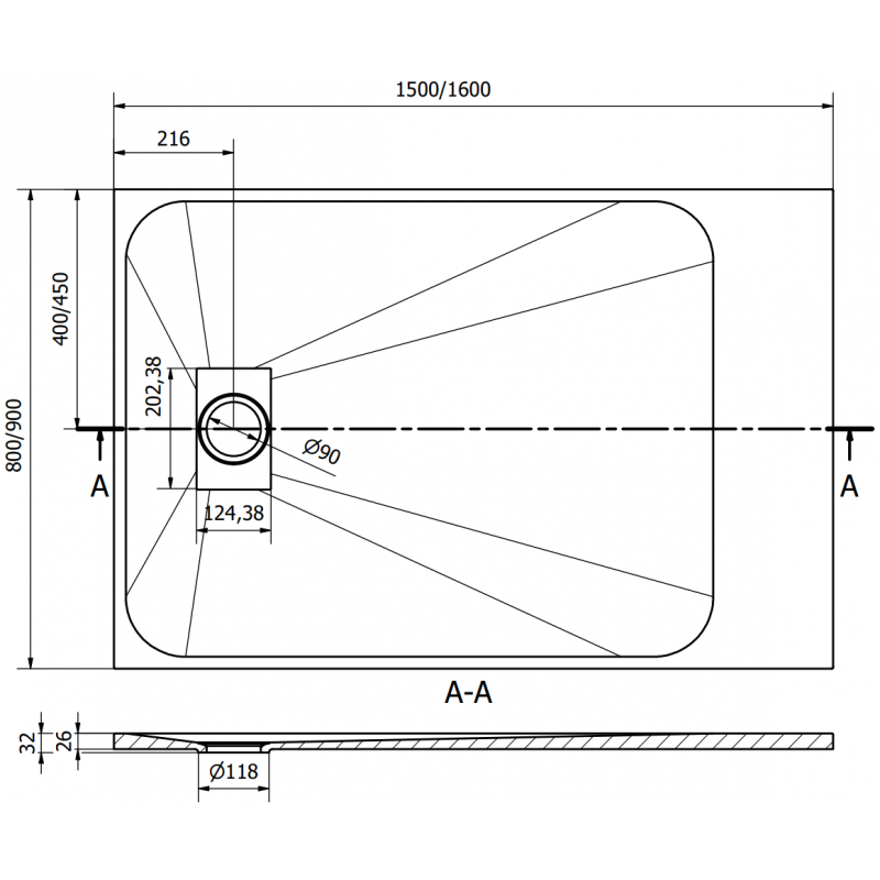 Mexen Hugo brodzik prostokątny SMC 150 x 90 cm, biały, maskownica złota - 42109015-G