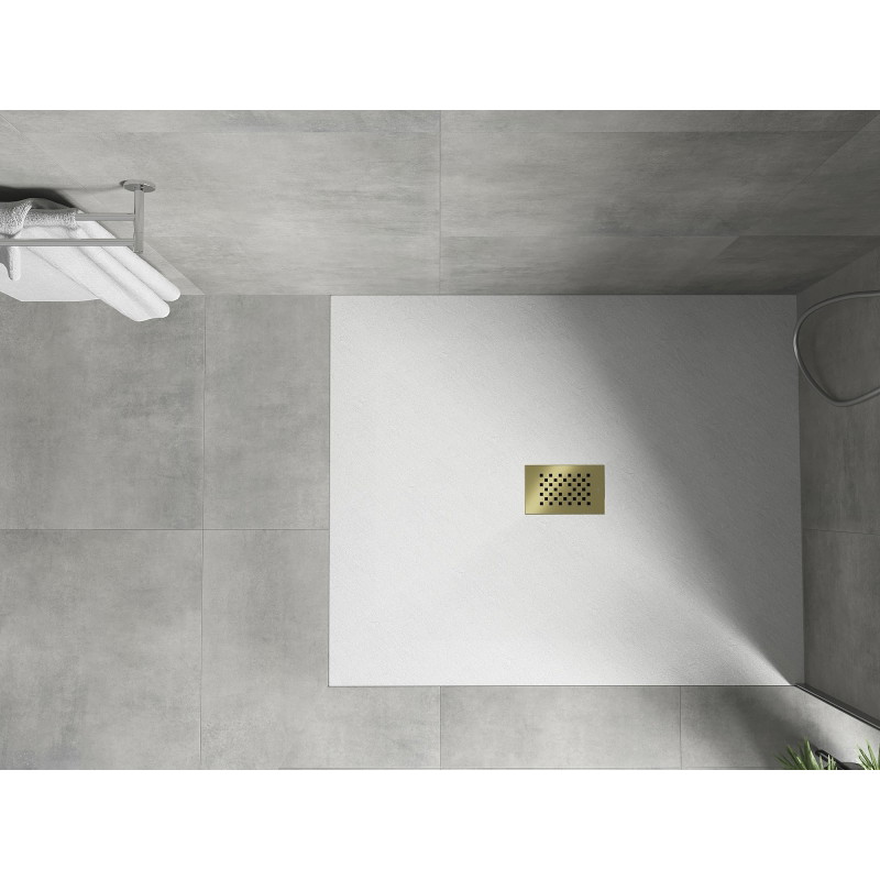 Mexen Hugo brodzik prostokątny SMC 140 x 100 cm, biały, maskownica złota - 42101014-G