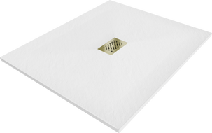 Mexen Hugo brodzik prostokątny SMC 110 x 100 cm, biały, maskownica złota - 42101011-G