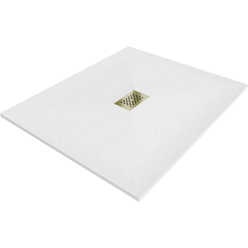 Mexen Hugo brodzik prostokątny SMC 140 x 100 cm, biały, maskownica złota - 42101014-G