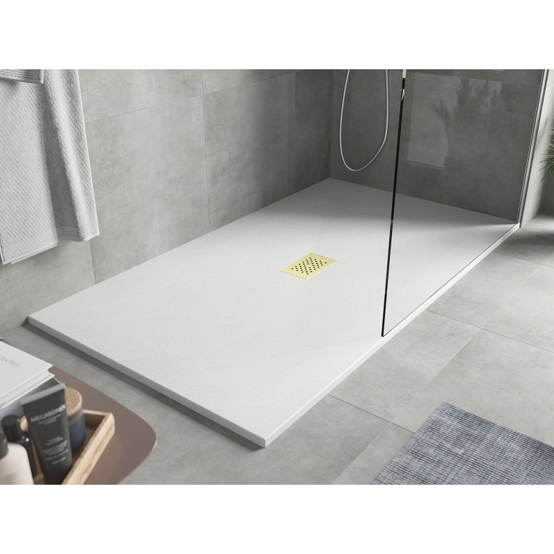 Mexen Hugo brodzik prostokątny SMC 200 x 100 cm, biały, maskownica złota - 42101020-G