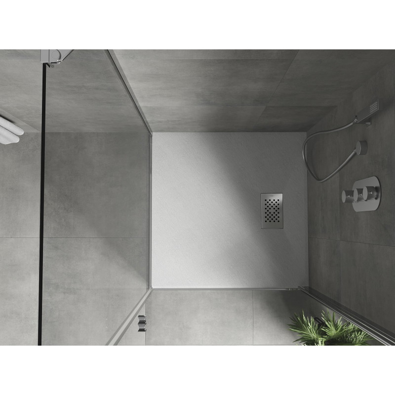 Mexen Hugo brodzik kwadratowy SMC 90 x 90 cm, biały, maskownica inox - 42109090-X